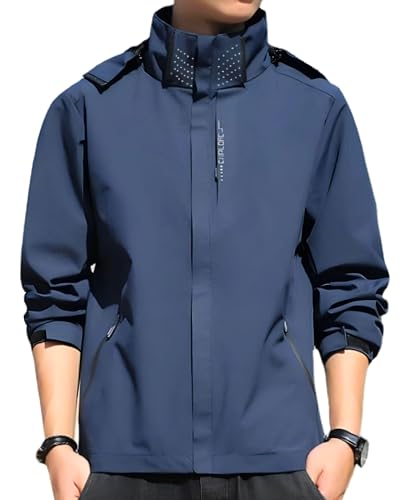 [ベンケ] 【軽くて、風を通さない】 アウトドア ジャケット 登山服 マウンテンパーカー 防寒 防風 撥水 登山 ウェア 長袖 上着 バイク 釣り キャンプ 自転車 トレッキング ウインドブレーカー 春秋 アウター ライダース (ネイビー L)